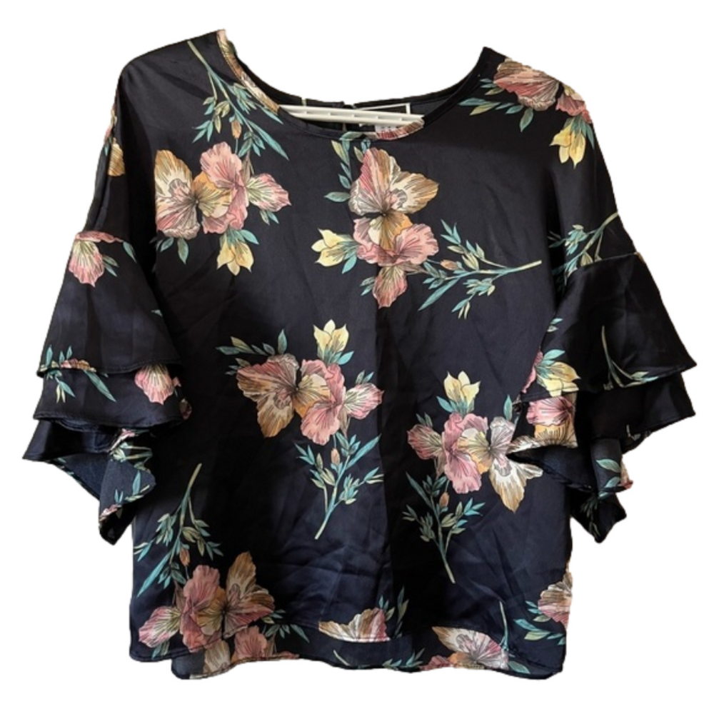 Medium Another Story Floral Ruffle Sleeve Relaxed Fit Top